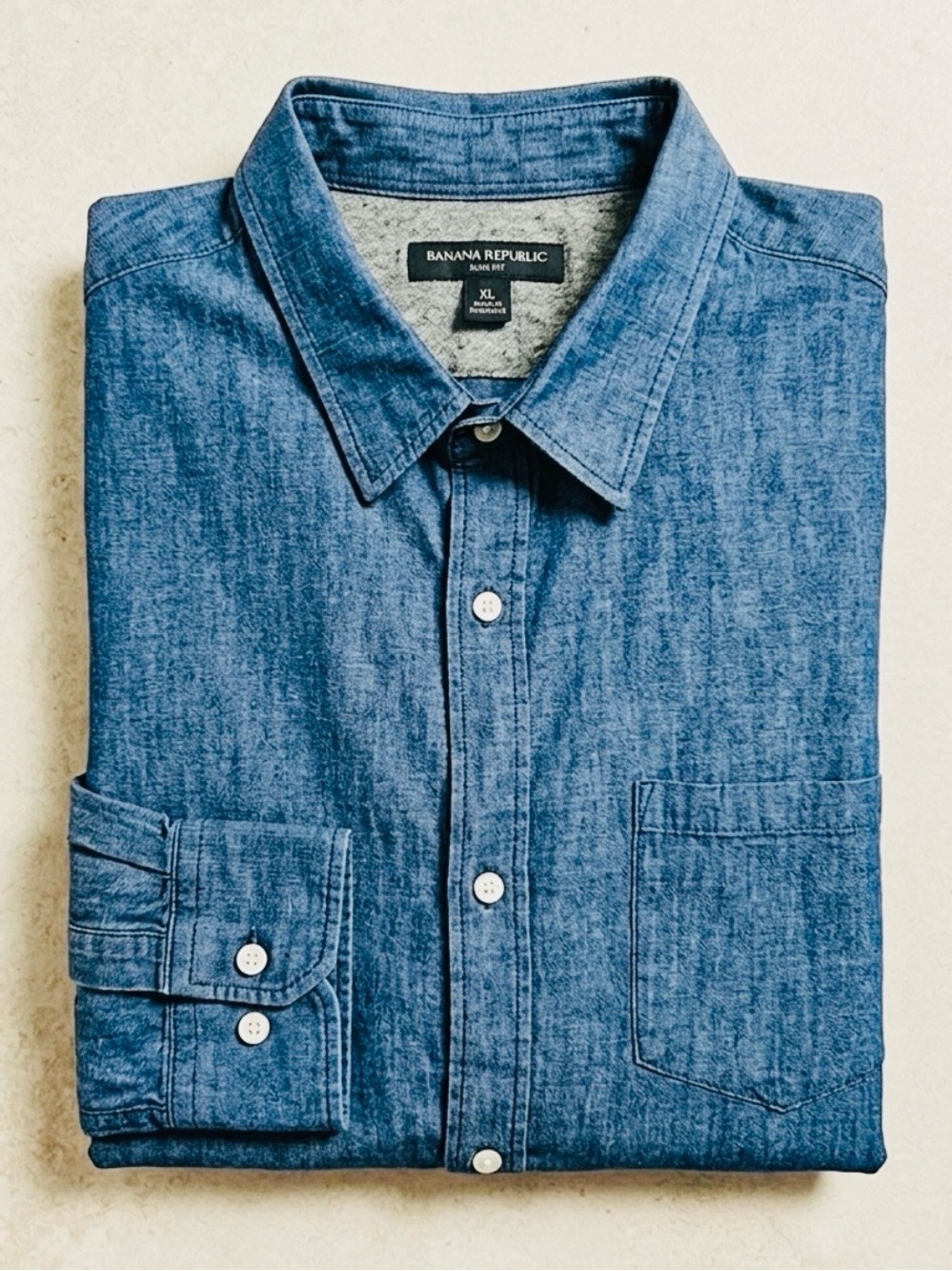 Banana Republic Shirt Mens XL Tall Blue Chambray Denim Slim Fit Long Sleeve